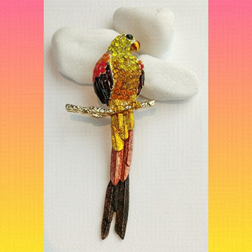 Colourful Parrot Bird Statement brooch pin enamel crystal 🆕